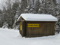 A snowy registration kiosk
